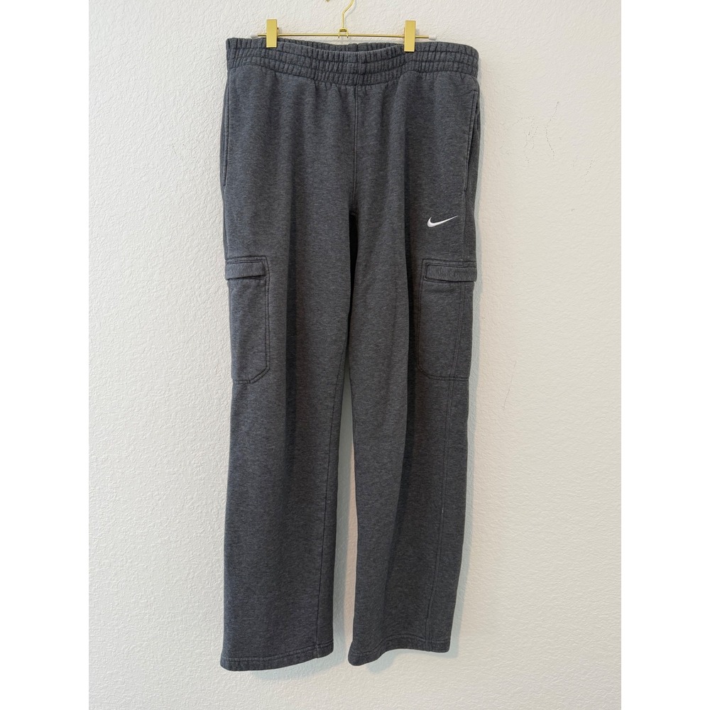 Nike Mens Fleece Cargo Sweatpants Grey Heather Straight Leg Joggers Size M
